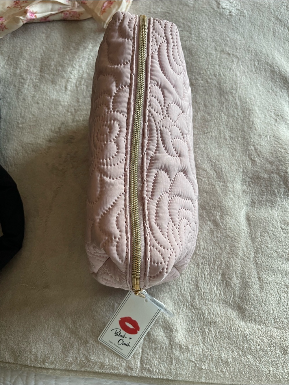 Quilted Pink Cosmetic Pouch with Gold Zip
